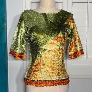 Vibrant Green and Orange Short Sleeve Top
